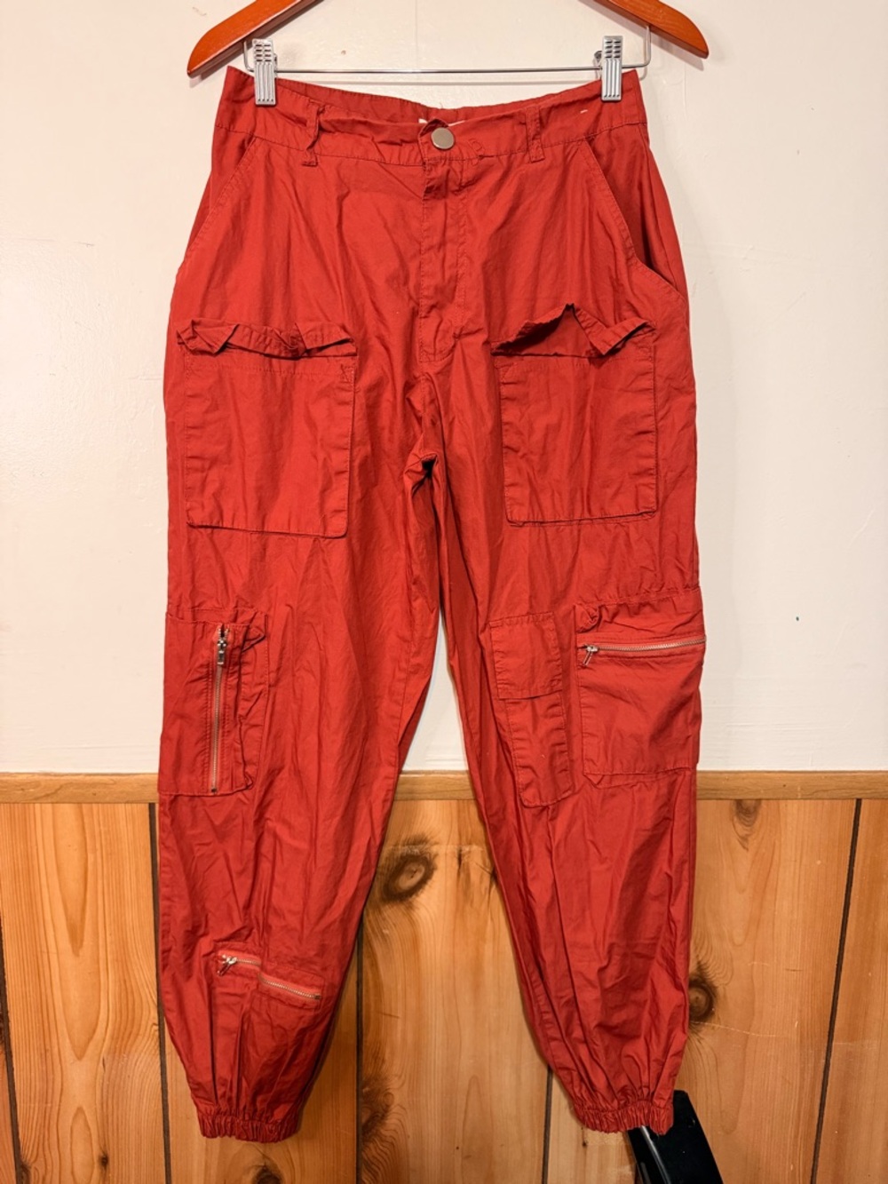 Utility Red Cargo Joggers with Zip Details